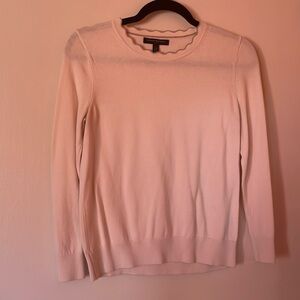 White sweater with gray neck detail, small petite